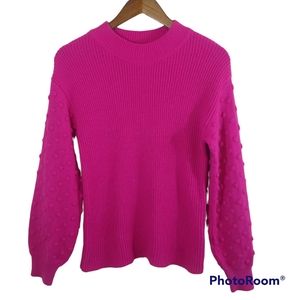 Vince Camuto Fuchsia Pom Pom Long Sleeve Knit Pullover Sweater Small